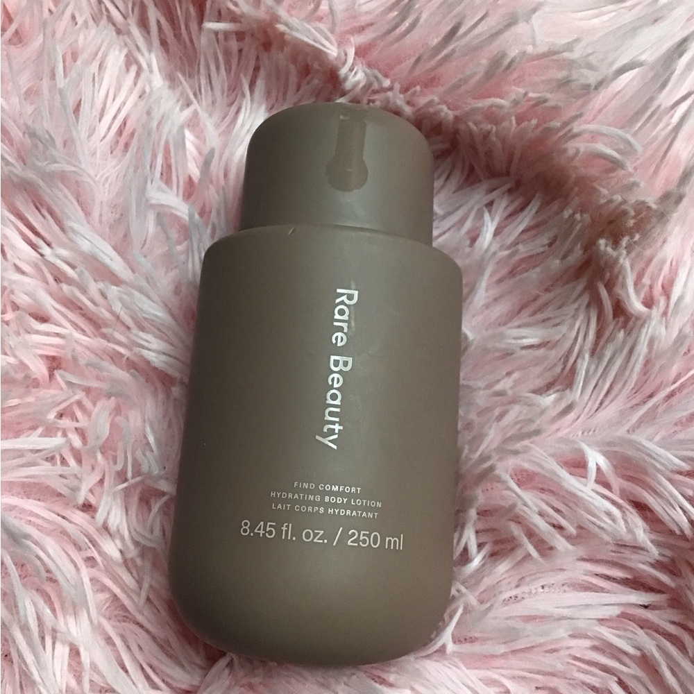 New Rare Beauty hydrating body lotion bottle in mauve brown 8.45 fl oz
